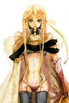  blonde_hair breasts cape celes_chere elbow_gloves final_fantasy final_fantasy_vi gloves green_eyes long_hair medium_breasts panties solo suimin thighhighs underboob underwear 