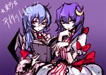  bad_id bad_pixiv_id bangs bat_wings blue_hair book child cloud crescent crescent_hair_ornament hair_ornament if_they_mated long_hair multiple_girls patchouli_knowledge purple_hair red_eyes remilia_scarlet ribbon short_hair siblings sisters sketch tima touhou translated wings wrist_cuffs 