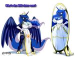  anthro anthrofied blue_eyes blue_hair breasts clothing crown da_goddamn_batguy english_text equine female friendship_is_magic hair horn horse mammal mirror my_little_pony plain_background pony princess_luna_(mlp) reflection solo text white_background winged_unicorn wings 