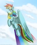  badge cloud clouds cutie_mark equine eyes_closed eyewear female feral flying friendship_is_magic goggles hair horse inuhoshi-to-darkpen mammal multi-colored_hair my_little_pony outside pegasus pony rainbow_dash_(mlp) rainbow_hair skinsuit sky solo wings 