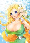  bad_id bad_pixiv_id bianca blonde_hair blue_eyes blush bracelet braid breasts cape choker cleavage dragon_quest dragon_quest_v earrings huge_breasts jewelry kotoji long_hair open_mouth ring solo 