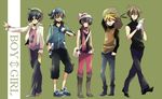  beanie blue_(pokemon) crystal_(pokemon) english full_body genderswap genderswap_(ftm) gloves green_background hat male_focus multiple_boys odamaki_sapphire platinum_berlitz pokemon pokemon_special riku-tarou standing yellow_(pokemon) 