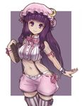  adapted_costume alternate_costume armlet book bracelet braid casual colorized crescent crop_top hat holding holding_book jewelry long_hair navel orz_(orz57) panties patchouli_knowledge purple_eyes purple_hair ring shorts smile solo suspenders thighhighs touhou twin_braids underwear white_panties 
