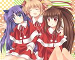  bad_id bad_pixiv_id blonde_hair blue_eyes brown_hair christmas closed_eyes kamikita_komari little_busters! long_hair multiple_girls natsume_rin ponytail purple_hair red_eyes santa_costume sasasegawa_sasami satou_aoi short_hair twintails 