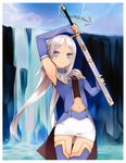  1girl absurdres highres kaku-san-sei_million_arthur smile sword uruu_gekka waterall weapon 