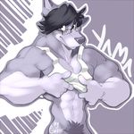  biceps bottomless canine clothed clothing e-w01f eyewear fur glasses half-dressed looking_at_viewer male mammal monochrome muscles pecs shirt shirt_lift solo tank_top underwear vest 