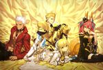  animal_ears archer caster_(fate/extra) cleavage fate/extra fate/stay_night gilgamesh saber_bride saber_extra scan tail takeuchi_takashi thighhighs 