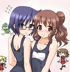  blue_eyes blue_hair brown_eyes brown_hair chibi flying_sweatdrops glasses hair_bun hayashiya_zankurou hidamari_sketch hiro miyako multiple_girls one-piece_swimsuit sae school_swimsuit school_uniform swimsuit twintails ume-sensei wide_face yuno 