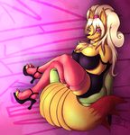  anthro big_breasts black_nose blaqink blonde_hair breasts canine chair chest_tuft chubby claws cleavage clothed clothing crossed_legs eyeshadow female fox fur hair high_heels huge_breasts legwear lipstick long_hair looking_at_viewer makeup mammal mcityger milf milftails milftales mother multiple_tails ninetales nintendo parent pink_eyes pok&#233;mon pok&#233;morph pok&eacute;mon pok&eacute;morph red_fur shoes sitting solo stockings tan_fur thighs toe_claws toes tongue tongue_out tuft video_games vulpix 