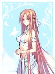  asuna_(sao) bare_shoulders blush braid breasts brown_eyes brown_hair cleavage coffee_cat covered_nipples large_breasts lips long_hair midriff navel pointy_ears solo sword_art_online titania_(sao) very_long_hair wings 