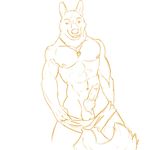 abs anatomically_correct animal_genitalia anthro balls canine canine_penis clothed clothing dog erection german_shepherd half-dressed kanic knot knot_in_sheath linkin_monroe male mammal muscles necklace pecs penis pose presenting sheath shorts sketch smile solo standing topless 