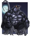  anthro biceps big_muscles black_fur claws crouching drooling echin evil fangs fur glowing glowing_eyes grey_fur huge_muscles hyper_muscles male mammal moon muscles nude pecs pose rat rodent saliva solo toe_claws whiskers yellow_eyes 