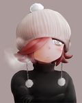  911-6666 androgynous blush frown grey_background hair_over_one_eye hat highres original red_hair ringed_eyes short_hair simple_background solo sweater turtleneck white_eyes 