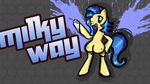  blue_hair breasts equine female friendship_is_magic green_eyes hair hi_res horse mammal milk milky_way_(character) my_little_pony one_eye_closed pony smile solo tan_body teats unknown_artist wallpaper 
