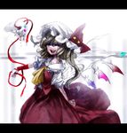  ascot bad_id bad_pixiv_id blonde_hair blood bloody_tears flandre_scarlet hat lastdark letterboxed long_hair open_mouth red_eyes ribbon side_ponytail skirt skirt_set skull smile solo star touhou wings 