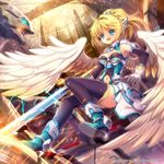  blonde_hair blue_eyes capura_lin gloves original solo sword thighhighs weapon wings 