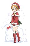  abe_kanari alternate_costume bell blue_eyes blush boots bow braid capelet dress full_body girls_und_panzer gloves hair_ornament hat holly jingle_bell looking_at_viewer orange_hair orange_pekoe red_capelet red_dress red_footwear red_skirt ribbon santa_boots santa_costume santa_hat short_hair skirt smile solo standing tied_hair twin_braids v_arms white_background 