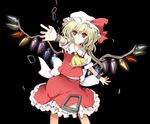  ascot bad_id bad_pixiv_id beni_shouga_(benisyouga0612) blonde_hair broken broken_chain chain chained cuffs darkness flandre_scarlet hat hat_ribbon looking_at_viewer mob_cap outstretched_arms puffy_sleeves red_eyes ribbon shackles shirt short_hair side_ponytail skirt skirt_set solo touhou wings 