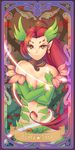  bare_shoulders breasts character_name choker cleavage dakun league_of_legends long_hair medium_breasts navel plant pointy_ears red_hair smile solo vines yellow_eyes zyra 