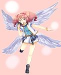  angel_feather angel_feathers bracelet bracelets brown_hair cardfight!!_vanguard cardfight!!_vanguard_(cards) cosplay hair_tie hair_ties happy_bell_nociel jewelry minskirt purple_eyes rekka_(cardfight!!_vanguard) tatsunagi_rekka vanguard_ride wings 