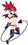  bat_wings belt beltskirt boots bracelet choker demon_girl demon_tail disgaea disgaea_d2 earrings etna flat_chest gloves harada_takehito highres jewelry navel official_art pointy_ears red_eyes short_shorts shorts simple_background solo tail thigh_boots thighhighs twintails white_background wings 