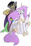  2012 alpha_channel antler antlers brush cutie_mark discord_(mlp) draconequus duo equine female feral friendship_is_magic hair horn horse male mammal my_little_pony pink_hair plain_background pony princess princess_celestia_(mlp) purple_eyes red_eyes royalty transparent_background winged_unicorn wings 