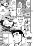  bear biceps big big_muscles brown_fur brown_nose chest_tuft chubby comic dialog dialogue english_text equine fangs flaccid fur grin hair horse human male mammal musclegut muscles neyukidou nipples nude penis scar stall teeth text the_bear_in_the_forest tuft 