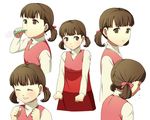  ^_^ bad_id bad_pixiv_id blowing brown_eyes brown_hair character_sheet clenched_hands closed_eyes doujima_nanako hair_ribbon koitsu_(blue) long_hair persona persona_4 ribbon simple_background skirt smile twintails white_background 