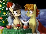  blanket blonde_hair blush brown_eyes brown_hair christmas christmas_tree cup equine female feral friendship_is_magic green_eyes hair holidays horse hot_chocolate john_joseco male mammal marshmallow my_little_pony one_eye_closed pegasus pony sofa star tree wild_fire_(mlp) wings wink 
