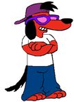  anthro canine clothing dog eyewear hat male pants poochie shirt smile solo standing sunglasses the_simpsons 