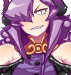  bad_id bad_pixiv_id bare_shoulders demon_girl grin hair_over_one_eye horns inayama jewelry long_hair necklace nise_maou_kanizeru parted_lips portrait purple_hair sharp_teeth smile solo teeth yuusha_to_maou 
