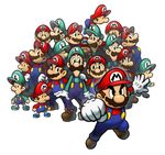  6+boys adult baby baby_luigi baby_mario boots brothers cap clenched_hand clone clones eye_contact facial_hair fighting_stance gloves hand_on_shoulder hat highres looking_at_another luigi male male_focus mario mario_&amp;_luigi mario_&amp;_luigi:_partners_in_time mario_(series) multiple_boys mustache nintendo official_art older partners_in_time pose sex shoes siblings super_mario_bros. suspenders time_paradox white_background young younger 
