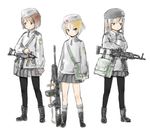  bag blonde_hair boots brown_hair coh gun long_hair multiple_girls pantyhose recycle_army short_hair shoulder_bag weapon yellow_eyes 