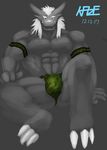  2012 abs armband biceps blue_eyes bulge claws clothed clothing fundoshi fur grauchen hair half-dressed kaze kemono male military millitary muscles nipples pecs sitting solo toe_claws topless underwear white_fur white_hair 