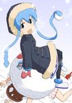  aizawa_eiko dress ikamusume jacket jeet mini-ikamusume mittens multiple_girls scarf shinryaku!_ikamusume shoes sitting skirt sneakers snow snowball snowman tentacles 