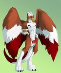  abs anthro avian balls beak biceps bird blue_eyes brown_feathers brown_fur claws digitigrade dragon erection feathers feline fur green_background green_eyes grin gryphon hindpaw hybrid knot lion looking_at_viewer male mammal muscles no_swift nude paws pecs penis piercing plain_background pose presenting red_fur red_penis shadowsky sheath smile solo standing talons tattoo toe_claws toes toned vein whit_fur white_feathers white_fur wings 