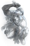  biceps black_nose falccid feline frown fur hair lion looking_at_viewer male mammal multiple_tails muscles neodokuro nude penis plain_background sword weapon white_background 