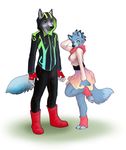  anthro blue_fur canine demicoeur duo female fur grey_fur hoodie kana male mammal wolf 