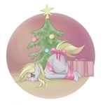  amber_eyes blonde_hair bound christmas christmas_tree cutie_mark derpy_hooves_(mlp) equine female feral friendship_is_magic fur gift grey_fur hair holidays horse mammal my_little_pony pegasus pony ribbons smile solo star tree v-invidia wings 