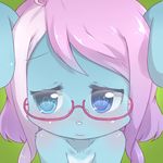  blue_eyes blue_fur blush eyewear female fur glasses hair lagomorph loli loliswitch long_hair looking_away looking_left mammal pink_hair rabbit young 