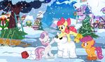  amber_eyes apple_bloom_(mlp) bell boots bow broom christmas christmas_tree cub cutie_mark_crusaders_(mlp) equine eyes_closed female feral fez friendship_is_magic hair hat holidays horn horse mammal my_little_pony pegasus pixelkitties pony purple_eyes purple_hair scarf scootaloo_(mlp) snow snowing snowman sweetie_belle_(mlp) tree two_tone_hair unicorn wings young 