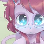  anthro barrette bear blue_eyes blush cat eyewear feline female glasses hair hair_ornament hybrid loliswitch looking_at_viewer mammal panda red_hair short_hair 