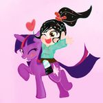  &lt;3 black_hair blush equine female feral friendship_is_magic hair horn human my_little_pony one_eye_closed open_mouth twilight_sparkle_(mlp) unicorn vanellope_von_schweetz wreck-it_ralph 