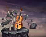  cello cutie_mark end_of_the_world equine female floating friendship_is_magic horse mammal musical_instrument my_little_pony nyarmarr octavia_(mlp) outside pony purple_eyes rock sky solo 