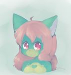  anthro barrette body_markings cat feline female hair hair_ornament hybrid loli loliswitch long_hair looking_at_viewer mammal markings pink_hair raccoon red_eyes smile young 