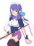  blue_hair breasts judith large_breasts maid miniskirt one_eye_closed pencil_skirt pointy_ears sippori skirt smile solo tales_of_(series) tales_of_vesperia thighhighs 