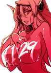  bodypaint breasts cleavage demon_girl horns huge_breasts ishida_akira long_hair maou_(maoyuu) maoyuu_maou_yuusha monochrome nude red solo 