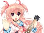  angel_beats! bad_id bad_pixiv_id blush colorized e_lu_daa fang guitar highres instrument long_hair looking_at_viewer natsuki_yui_(yuyuak123) open_mouth pink_hair purple_eyes school_uniform serafuku shinda_sekai_sensen_uniform solo yui_(angel_beats!) 