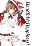  belt blush bow brown_eyes brown_hair earrings engrish final_fantasy final_fantasy_xiv fingerless_gloves gloves highres hood hyur jewelry looking_at_viewer nanahara_fuyuki ranguage robe short_hair smile solo white_background white_mage 