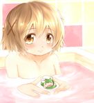  bathtub blush brown_eyes brown_hair hair_ornament hairclip hidamari_sketch minamito nude smile ume-sensei water yuno 